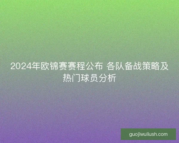 2024年欧锦赛赛程公布 各队备战策略及热门球员分析