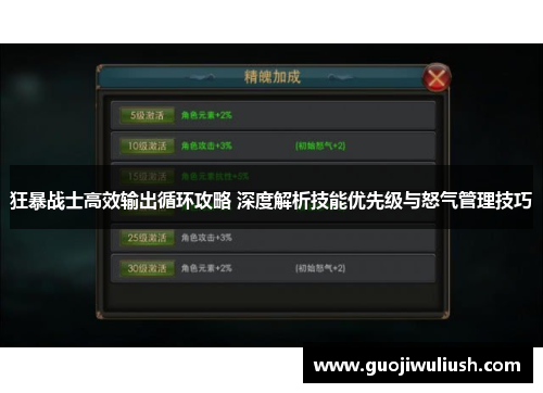 狂暴战士高效输出循环攻略 深度解析技能优先级与怒气管理技巧